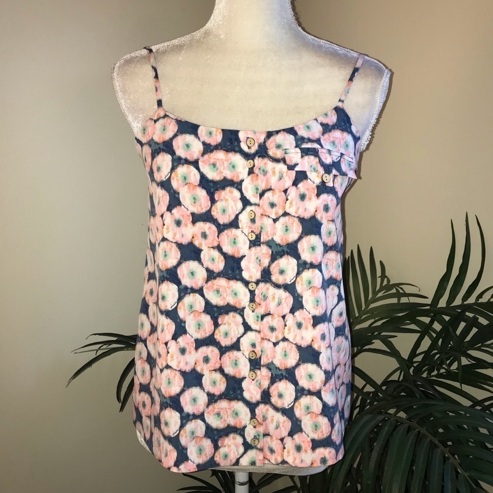Rachel Roy Button Front Floral Tank S